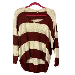 Miracle Maroon & White Long Sleeve Colorblock Knit Sweater Women Sz S